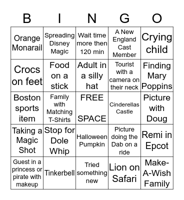 Disney Bingo Card