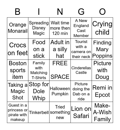 Disney Bingo Card