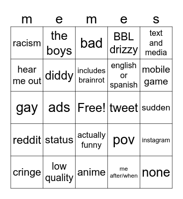 memes Bingo Card