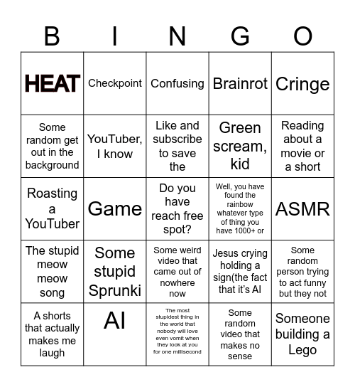 The deepest of YouTube shorts Bingo Card