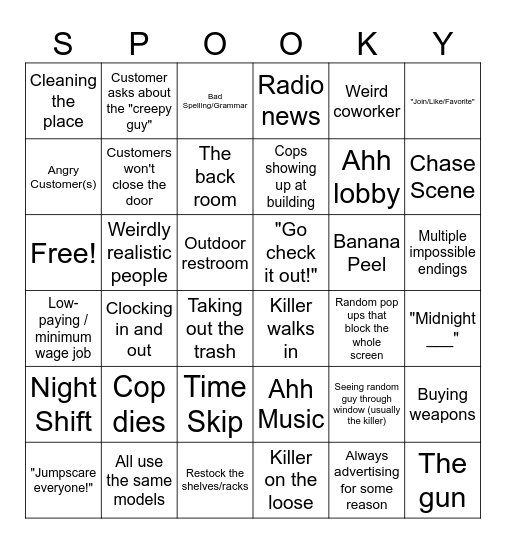 Midnight Games Bingo Card