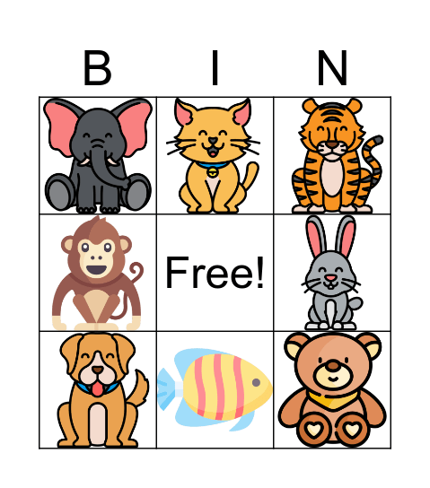 Bingo Animals Bingo Card