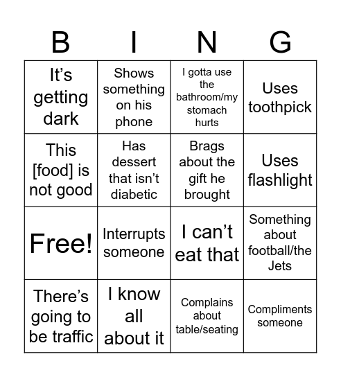 Uncle John Bingo Card