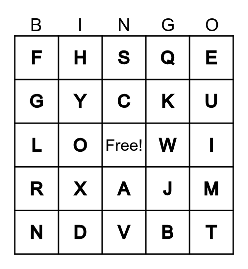 Capital Letter Name Practice Bingo Card