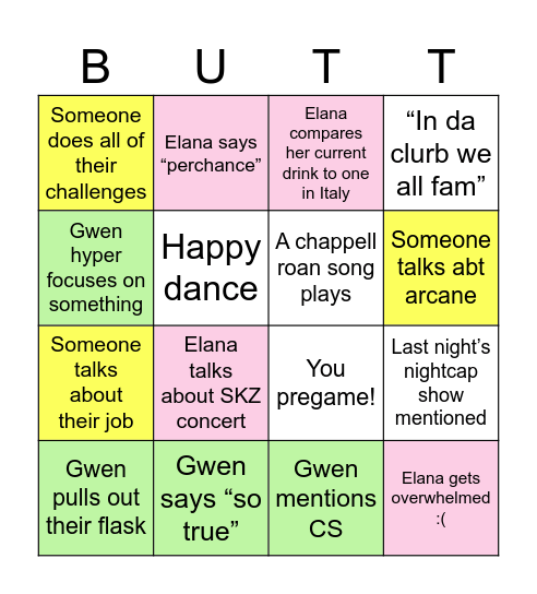 Leila’s Bar Crawl Bingo Card