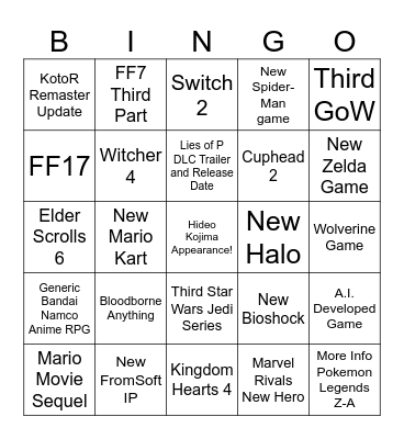 TGA 2025 Bingo Card