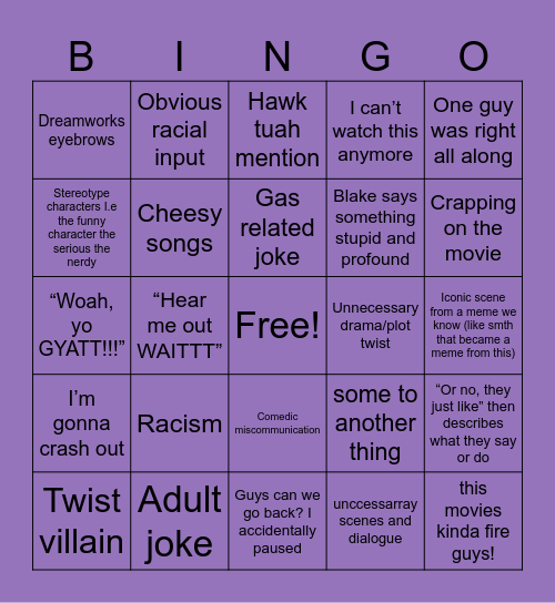 Stupid film night Bingo Card