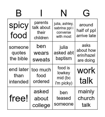 12/8 EM leaders dinner Bingo Card
