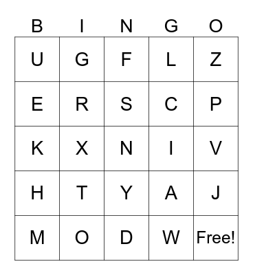 ALPHABET Bingo Card