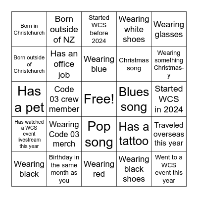 Code 03 Christmas Bingo Card