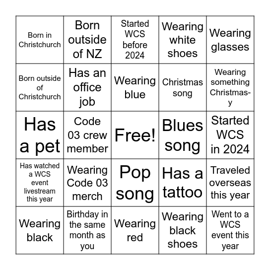 Code 03 Christmas Bingo Card