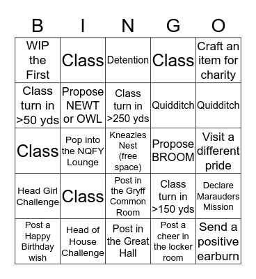 Kneazles September Bingo Card