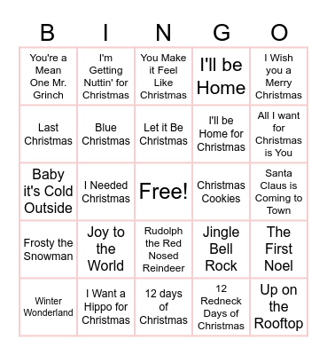 Christmas Jams Bingo Card