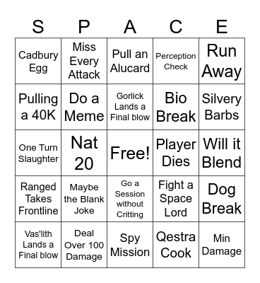 Space Bingo Card