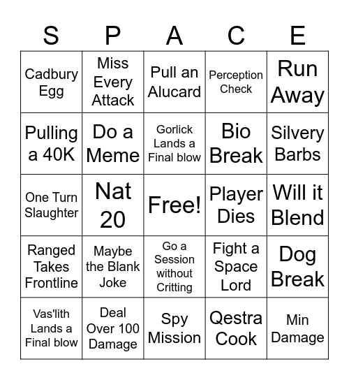 Space Bingo Card