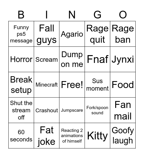 Caseoh Bingo Card