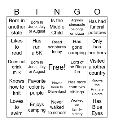 Get to Know You Bingo Card