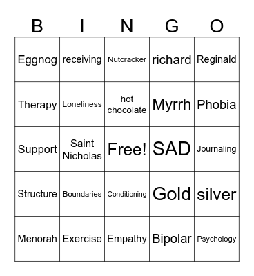 psychology holiday bingo Card