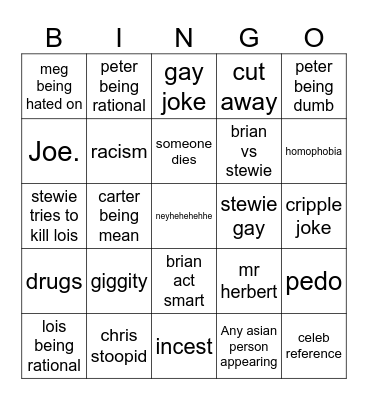 family guy bingo Card