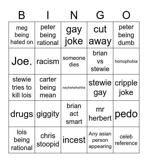 family guy bingo Card