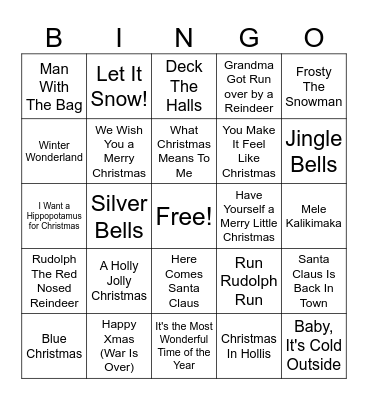 Christmas Music Bingo Card