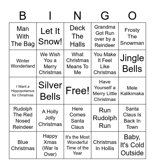 Christmas Music Bingo Card