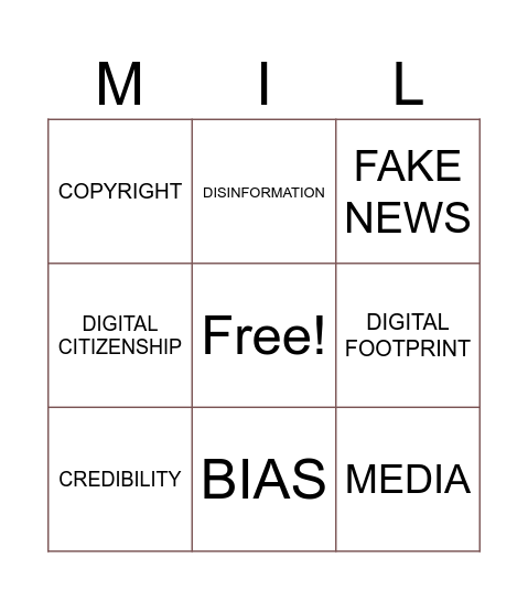 Media Literacy Bingo Card