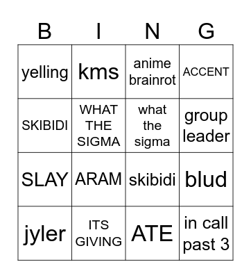 silly bingo Card