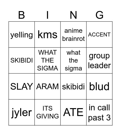 silly bingo Card