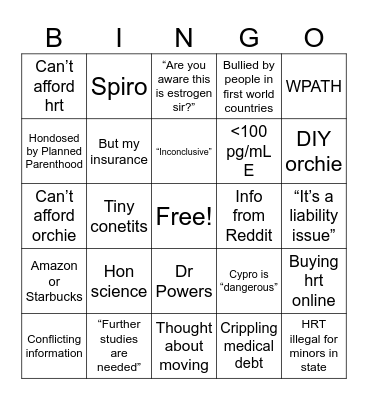 HRT bingo (USA edition) Bingo Card