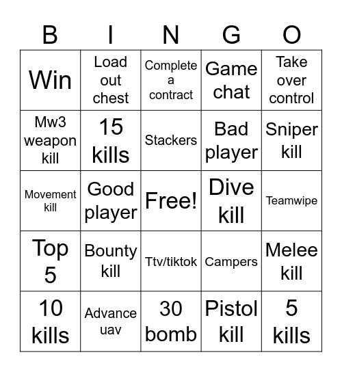 WARZONE Bingo Card