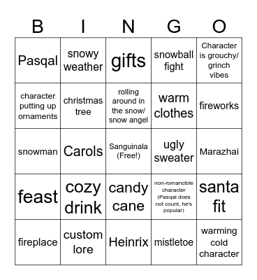 Sanguinala Bingo Card