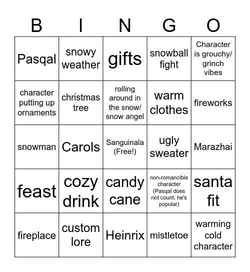 Sanguinala Bingo Card