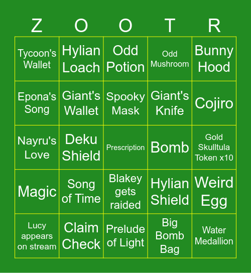 Zelda Ocarina Of Time Rando Bingo Card