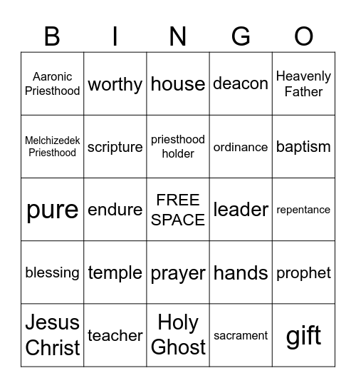 Temple and Priesthood Preparation Bingo Card