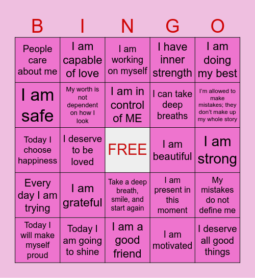 Positive Affirmation Bingo Card