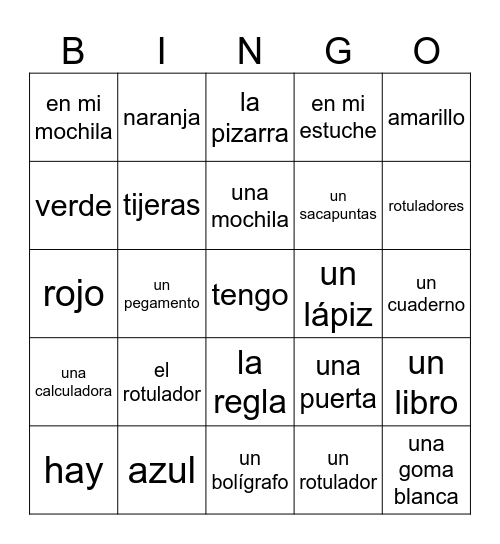 el aula de clase Bingo Card