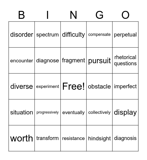 Unit 8D & Unit 8E Vocabulary Bingo Card