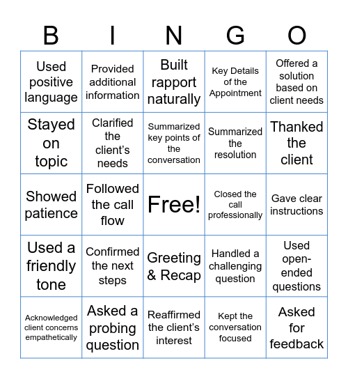 Communication Bingo Card