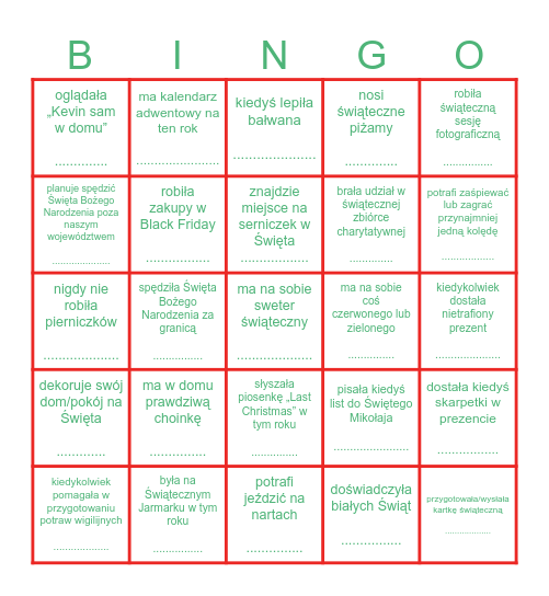 Znajdź osobę, która... Bingo Card