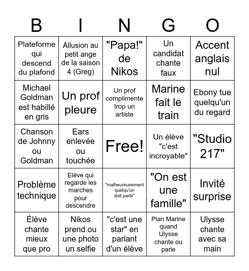 Star Ac Prime Bingo Card