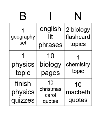 Untitled Bingo Card