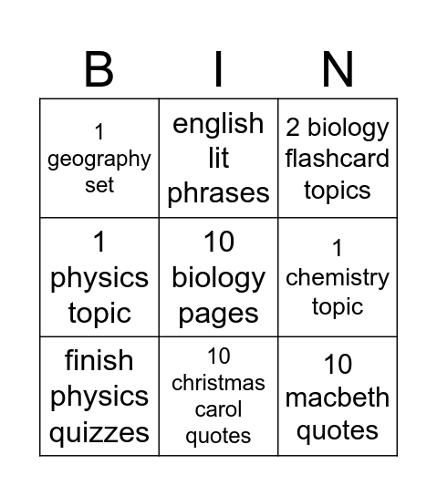 Untitled Bingo Card