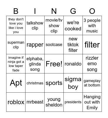 youtube shorts Bingo Card