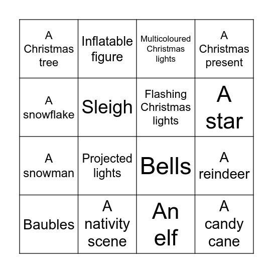 Christmas Decoration Bingo Card