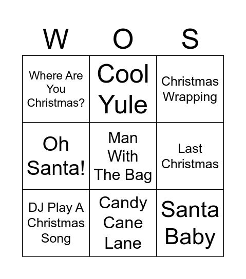 Christmas Songs Bingo Card