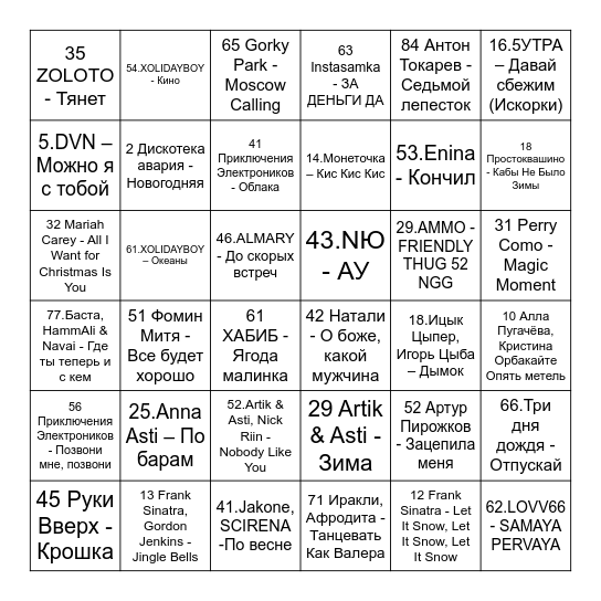 МУЗЛОто Bingo Card