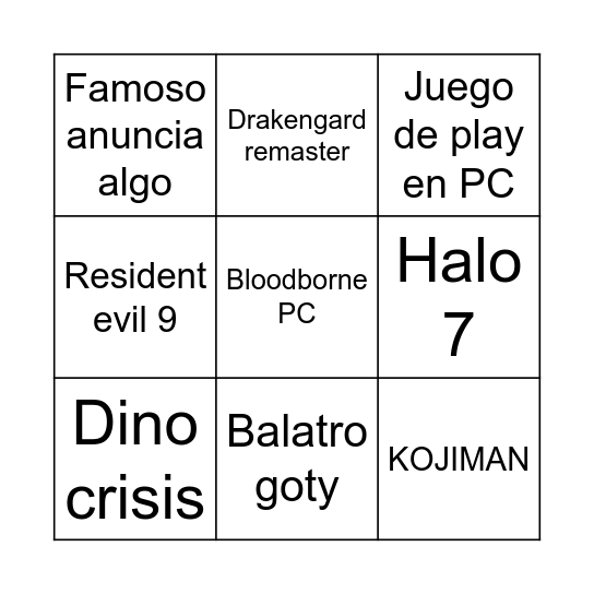 Doritos Awards Bingo Card