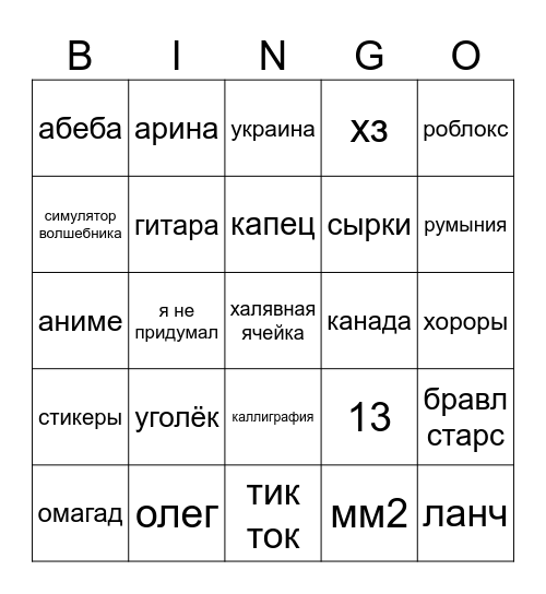 Ugolxx Bingo Card