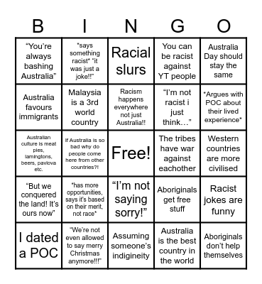 Bigot Bingo Card